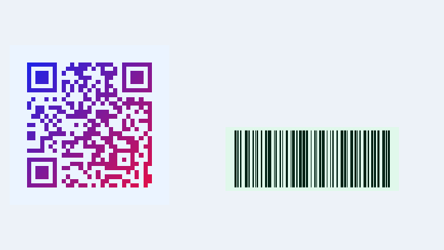 WaterUI barcode preview with a gradient QR code and green Code128 barcode